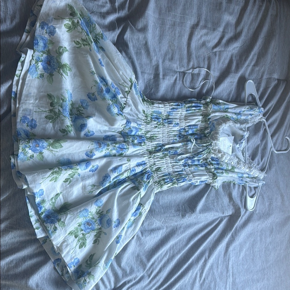 Floral Blue and White Mini Dress